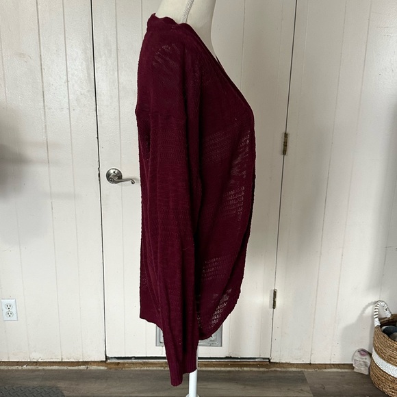 Element Burgundy Red Purple Cardigan Sweater Open Boho Knit High Low Long Sleeve - Picture 8 of 10